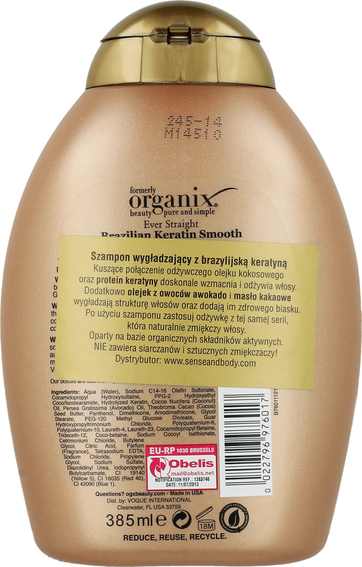 ogx brazilian keratin szampon wygładzający z keratyną 385ml