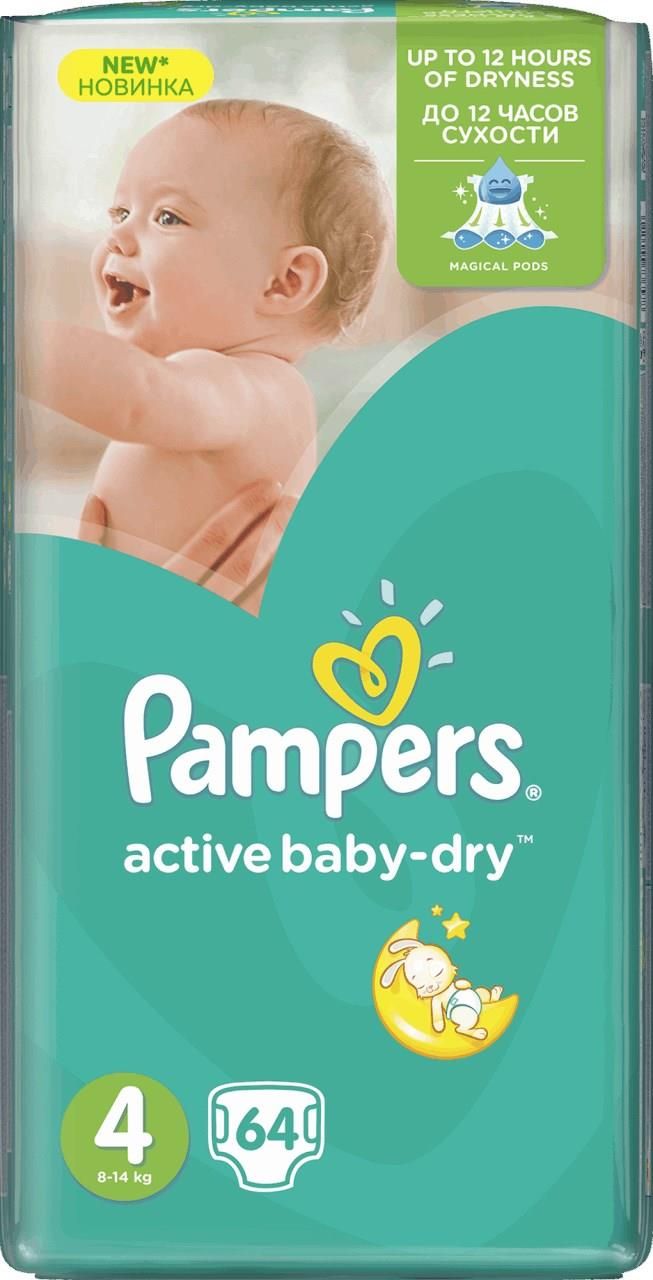 pampersactive baby-dry pieluchy 4 maxi 8-14 kg 64 szt