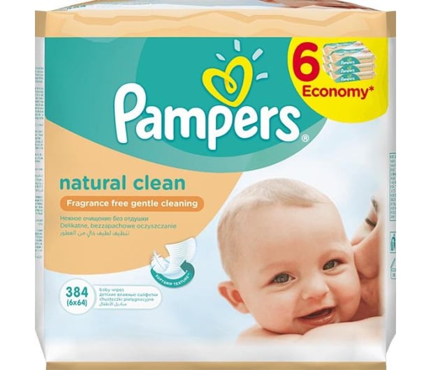 pampers naturally clean chusteczki nawilżane 6 x 64 szt